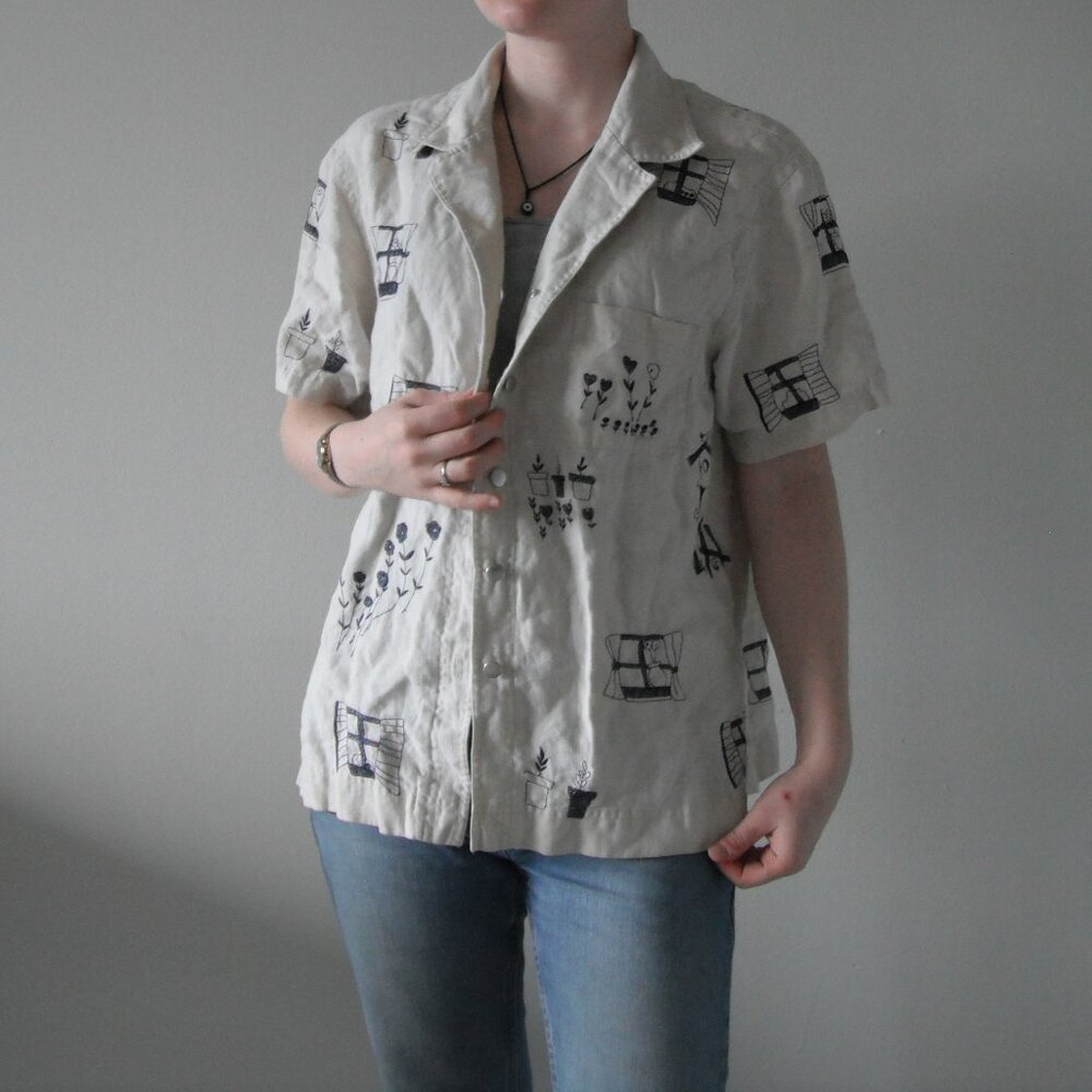 David Dart Sport Mens XS Womens S-M 100% Linen Short Sleeve Button Up